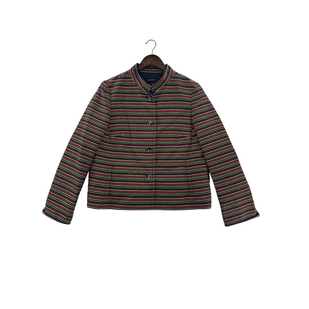 Talbots Womens Jacket Size 14 Colorful Striped Cotton Blend Blazer